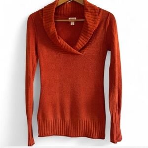 Y2K Mossimo Sweater Womens S Cowl Neck Burnt Orange Lightweight Pullover Autumn